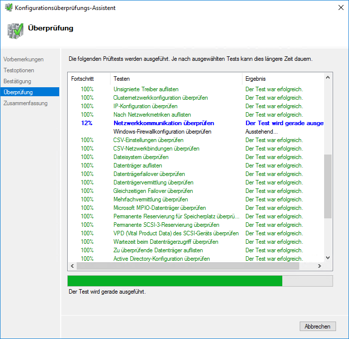 Hyper-V Clustererstellung Testergebnisse