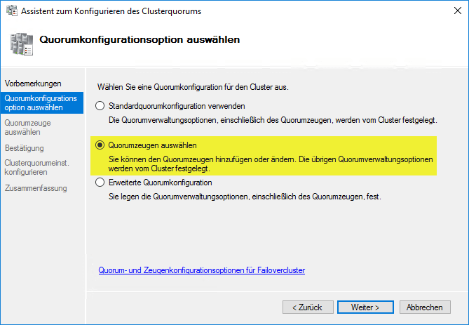 Hyper-V Quorum erstellen