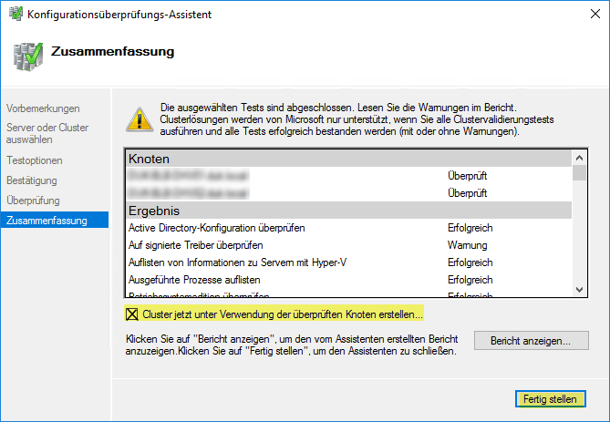Überprüfung des Failoverclusters in Server 2019
