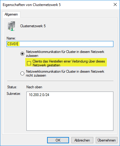 Hyper-V Netzwerkeinstellungen CSV