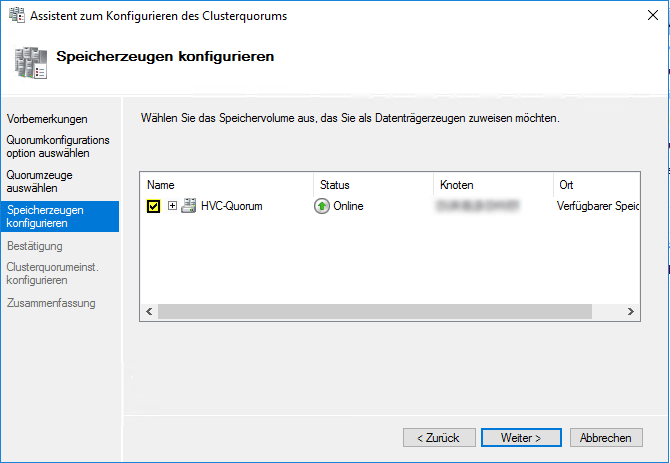 Datenträger für Hyper-V Quorum