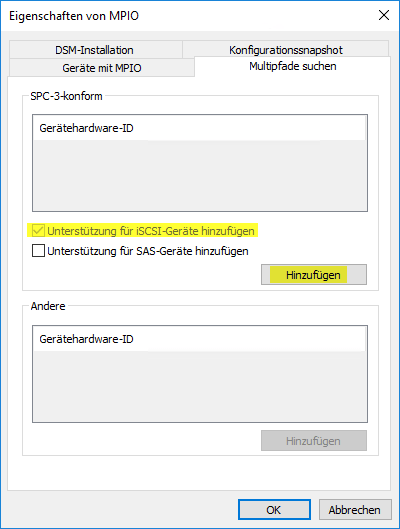 iSCSI Unterstützung für MPIO installieren