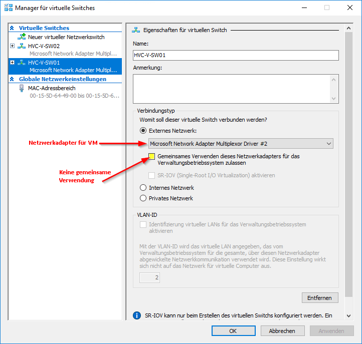Virtuelle Switche einrichten fuer Hyper-V Cluster