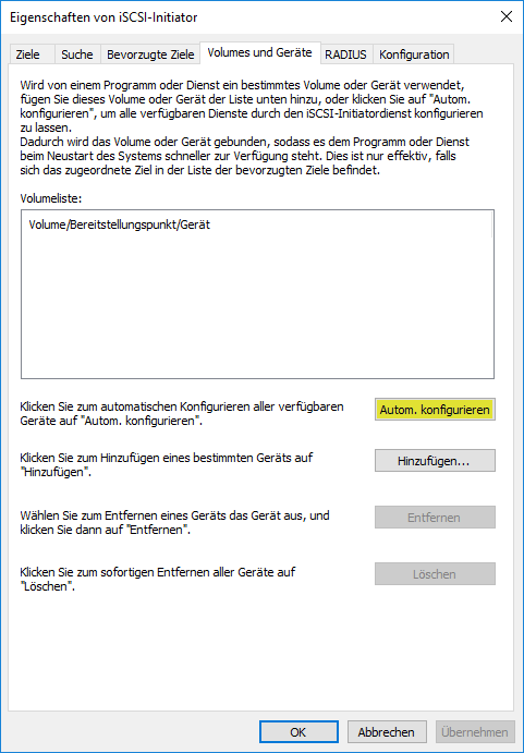 iSCSI automatische Konfiguration