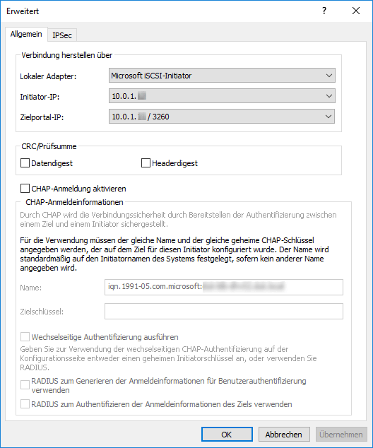 iSCSI Verbindung herstellen