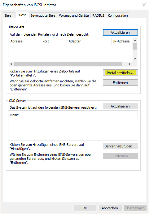 iSCSI - Portale ermitteln