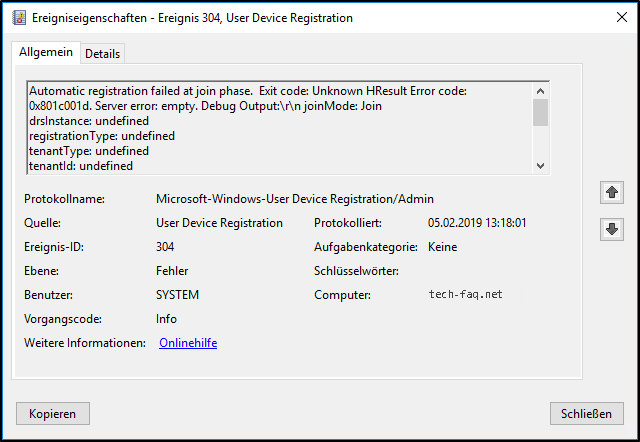 Ereignis-ID 304: User Device Registration