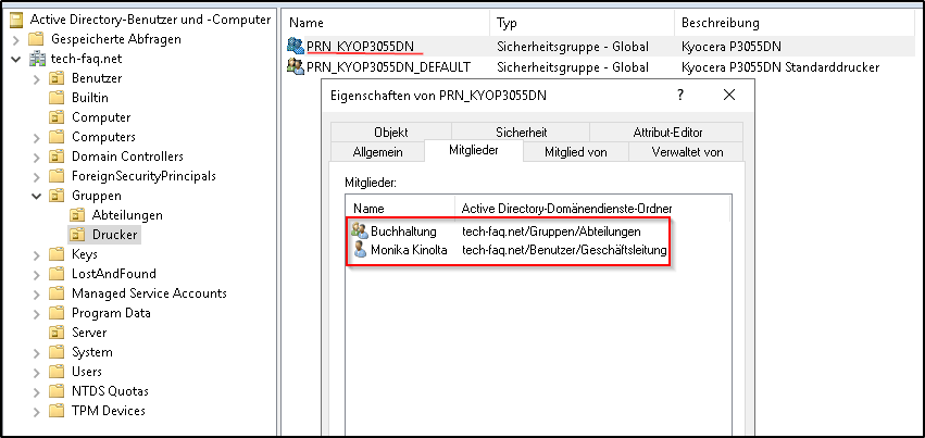 Mitglieder der Drucker Sicherheitsgruppe festlegen