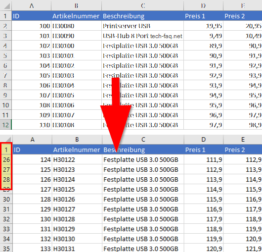 Oberste Excel Zeile einfrieren