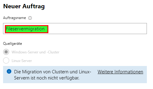 Neuer Aufrag für den Umzug des Dateiservers