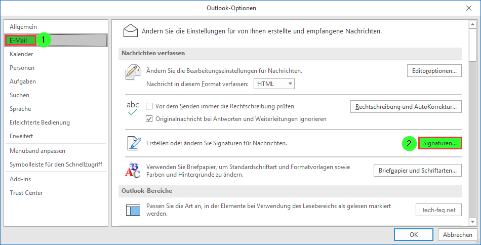 Microsoft Outlook E-Mailoptionen