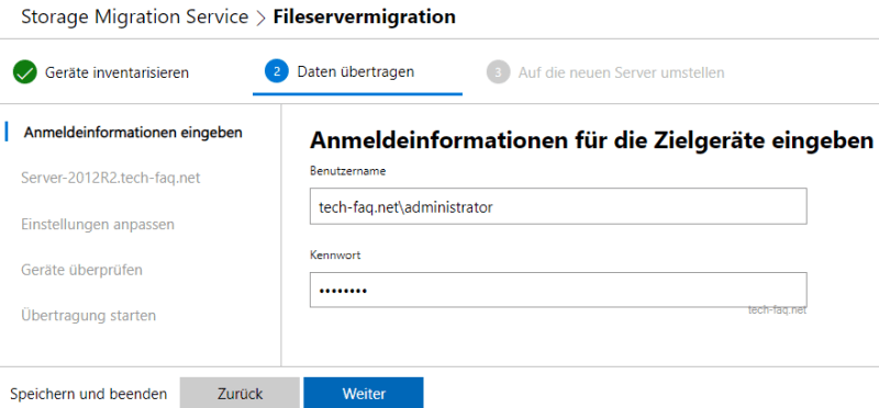 Migration Fileserver - Anmeldung am Zielserver