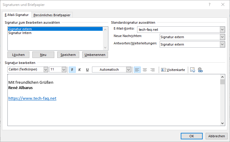 Outlook Signatur ändern