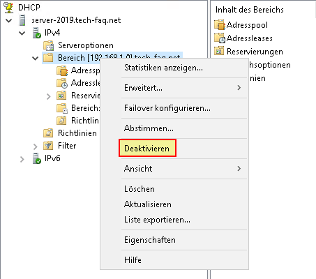 DHCP Server deaktivieren