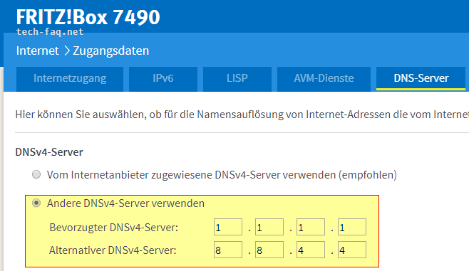 DNS Server ändern - FritzBox