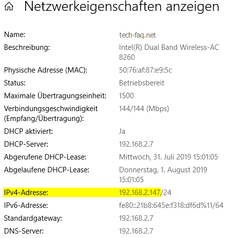 IP-Adresse finden in Windows 10