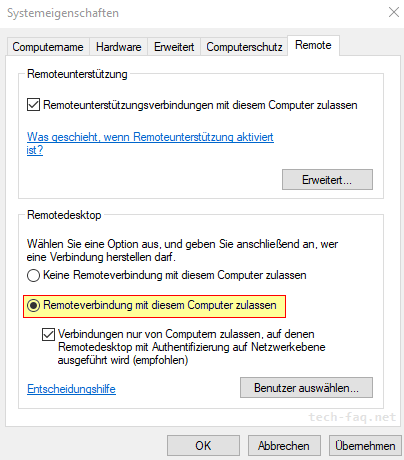 Remoedeskop Verbindung zulassen