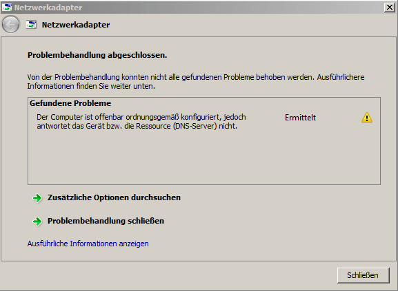 Problembehandlung DNS Server