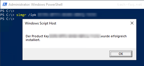 Per PowerShell den Windows Produktkey eingeben