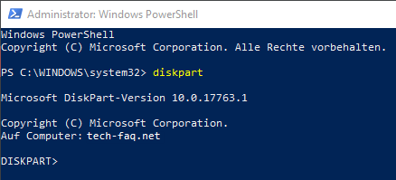 Diskpart ausführen in der Windows PowerShell