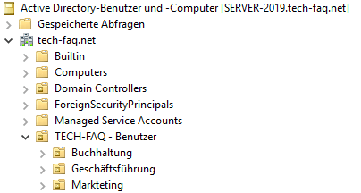 Benutzer und Computer einer Domäne