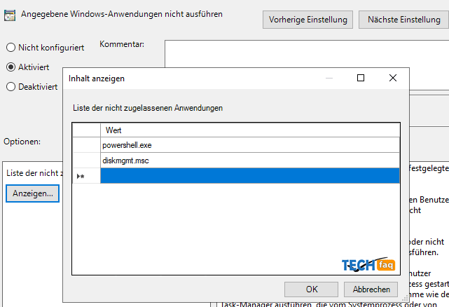 Angegebene Windows Anwendungen nicht ausführen