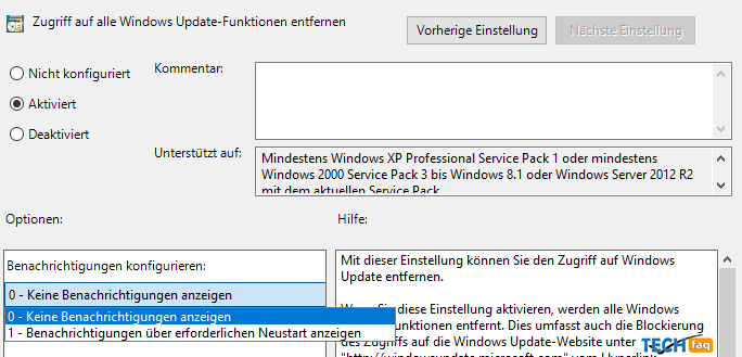 Zugriff auf alle Windows Update-Funktionen entfernen