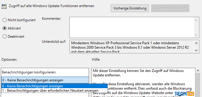 Zugriff auf alle Windows Update-Funktionen entfernen Zugriff auf alle Windows Update-Funktionen entfernen