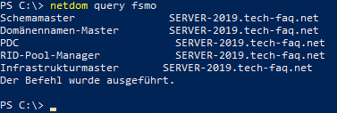 FSMO Rollen anzeigen FSMO Abfrage mit netdom