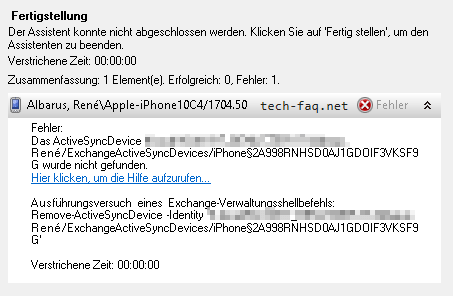 ActiveSyncDevice wurde nicht gefunden