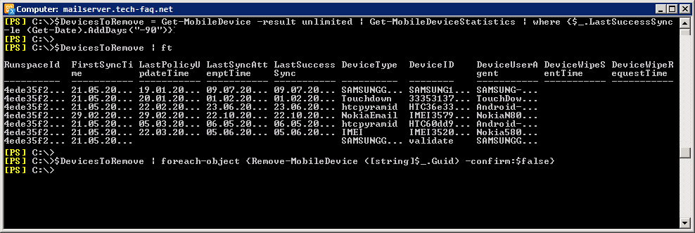 Alte Mobiltelefone aus Exchange Server entfernen