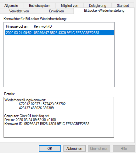 BitLocker Wiederherstellungsschlüssel im AD