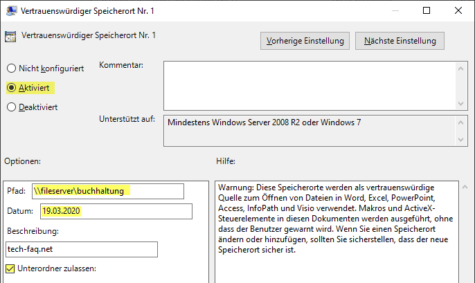 Gruppenrichtlinien Vertrauenswürdiger Speicherort Gruppenrichtlinien Vertrauenswürdiger Speicherort