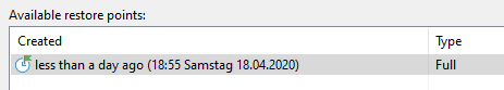 Wiederherstellungspunkt vom Backup auf der externen Festplatte wählen Wiederherstellungspunkt vom Backup auf der externen Festplatte wählen