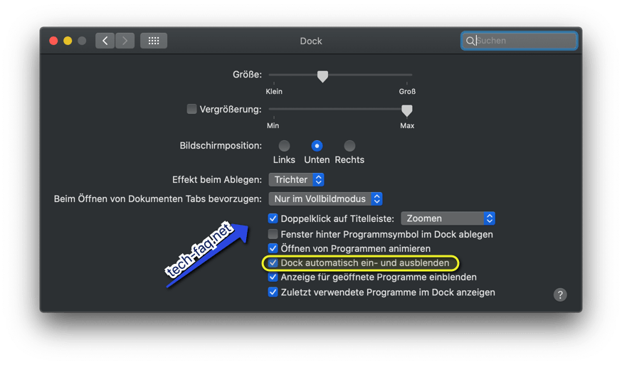 Dock ausblenden in Mac OS