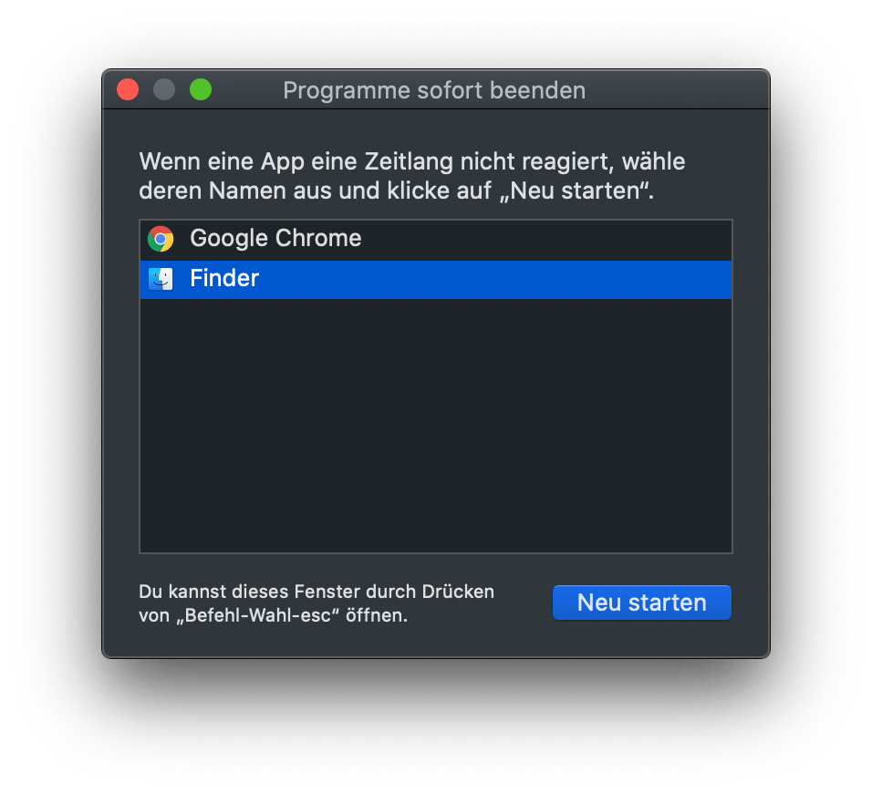 Finder neu starten