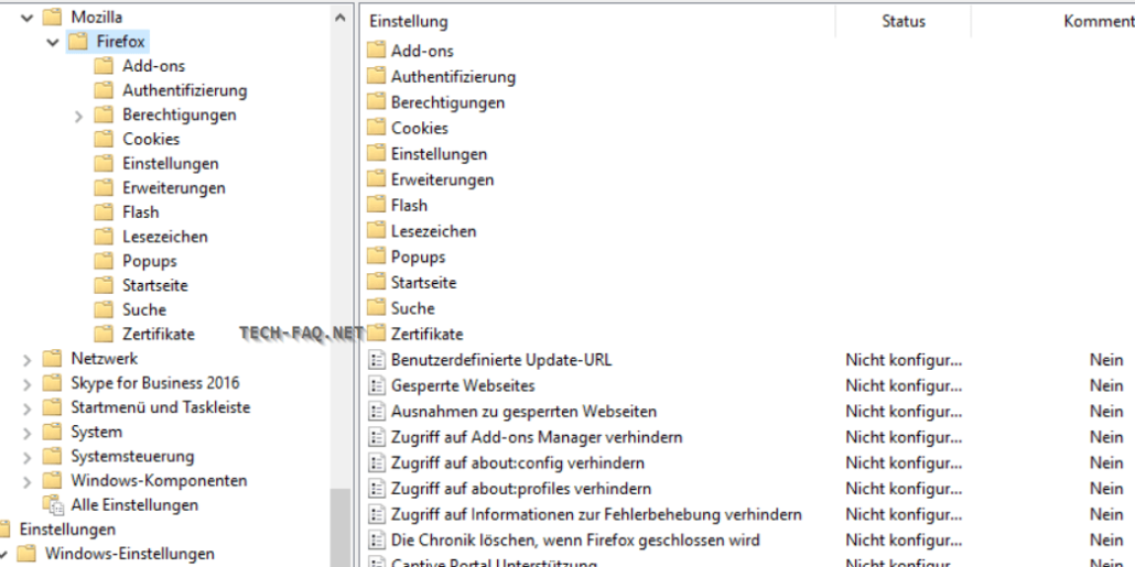 Gruppenrichtlinien für Mozilla Firefox