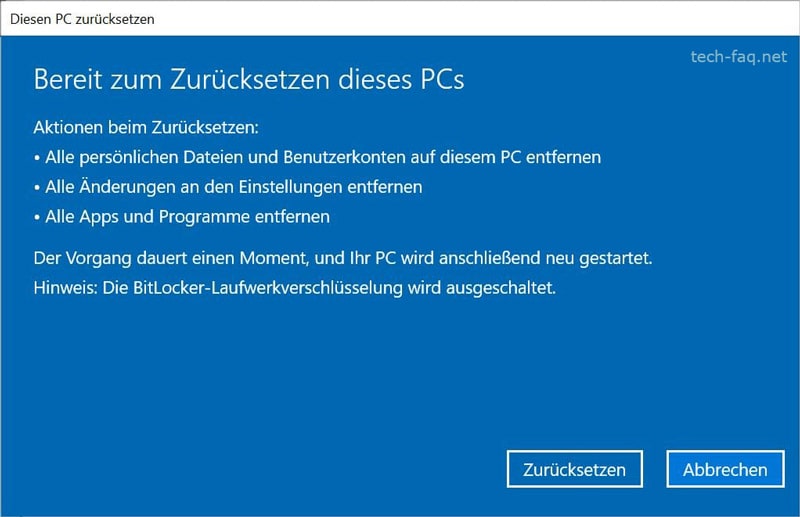 Windows neu installieren durch Zurücksetzen des Systems