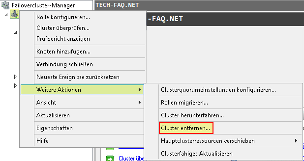 Hyper-V Failovercluster auflösen