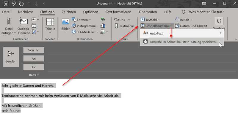 Outlook Textbausteine speichern