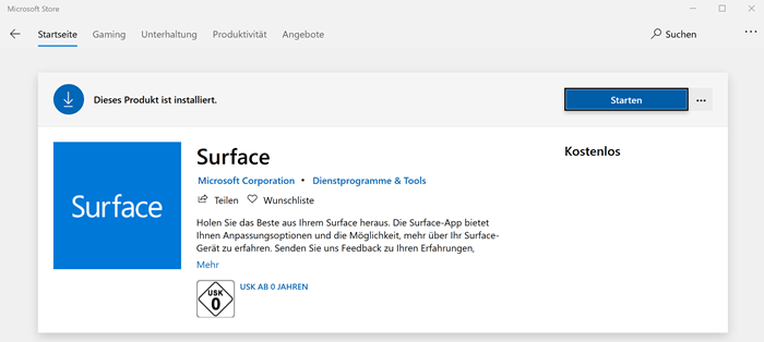 Microsoft Surface App im Microsoft Store