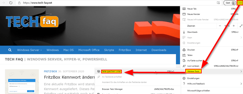 Webseite abspeichern mit Microsoft Edge