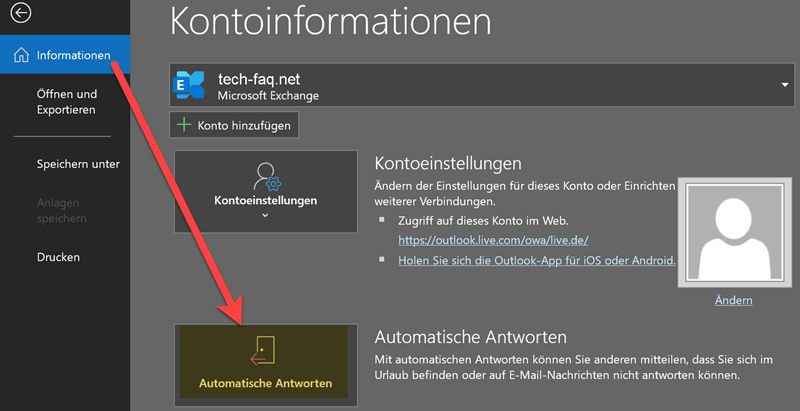 Outlook - Automatische Antwort / Abwesenheitsnotiz