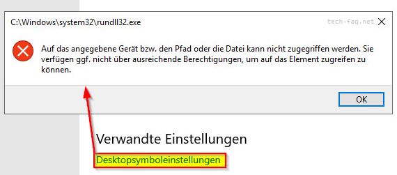 Fehlermeldung Desktopsymboleinstellungen rundll32