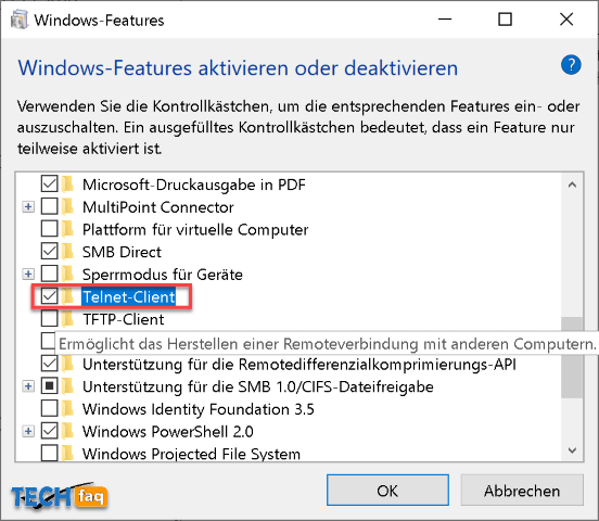 Windows Telnet Client installieren