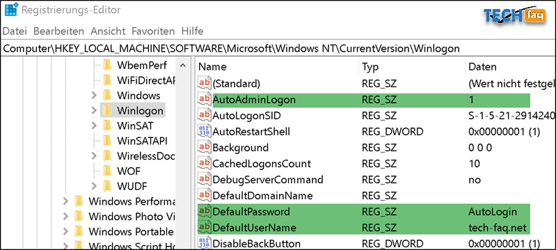 Autologin in Windows 10 einrichten per Registry