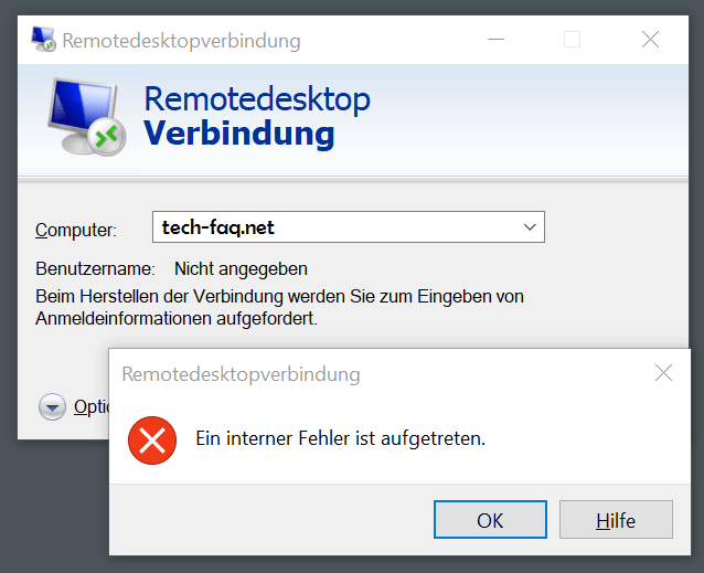 RDP - Ein interner Fehler ist aufgetreten