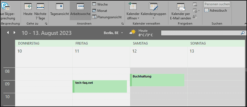 Arbeitstage im Outlook Kalender anpassen