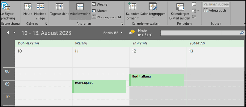 Customize working days in the Outlook calendar