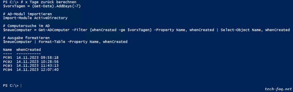 Neue Computer im Active Directory anzeigen Neue Computer im Active Directory anzeigen mit der Powershell